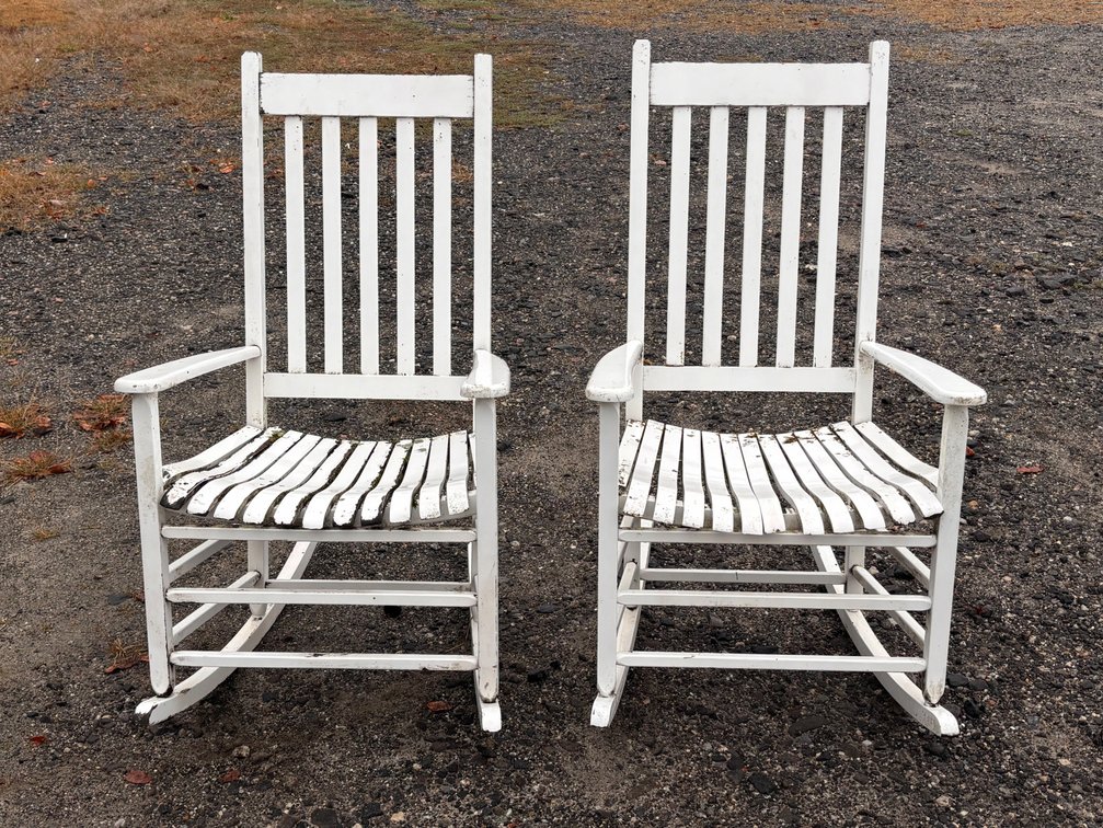 White Painted Slat Back Rocking Chairs