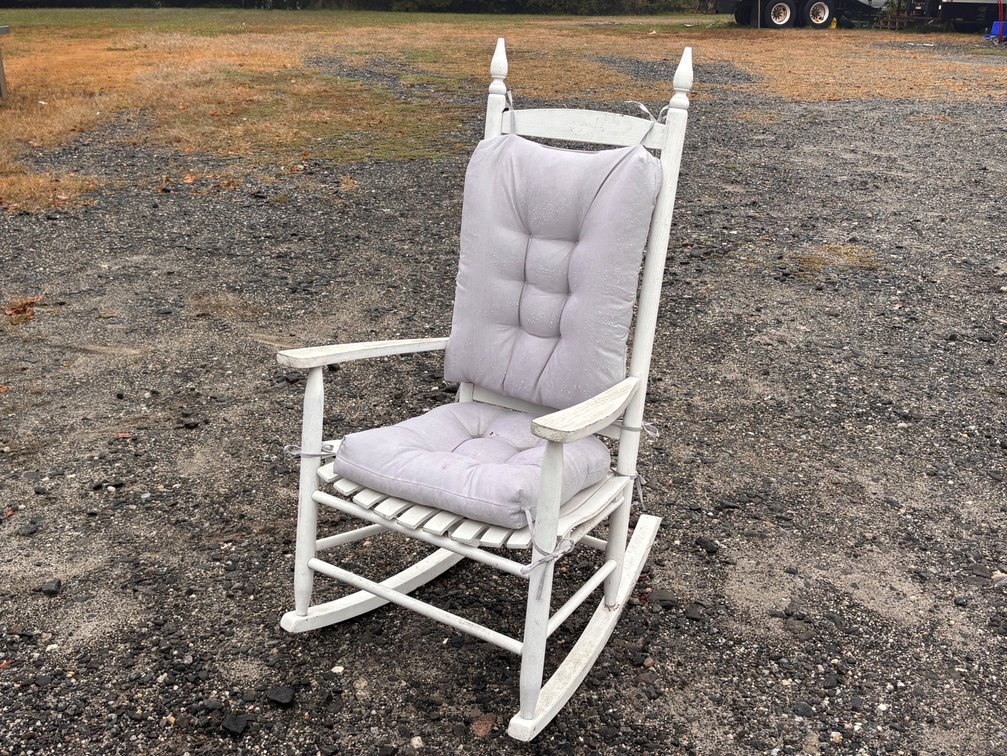 White Painted Slat Back Rocking Chair