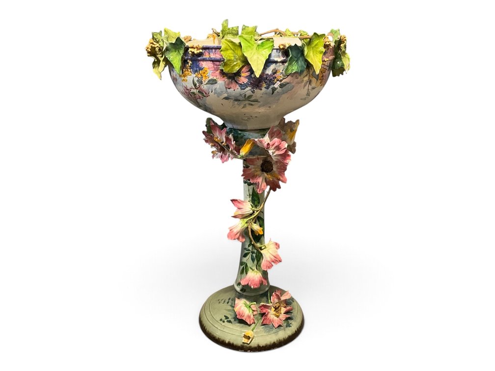 Majolica Floral Botanical Pedestal