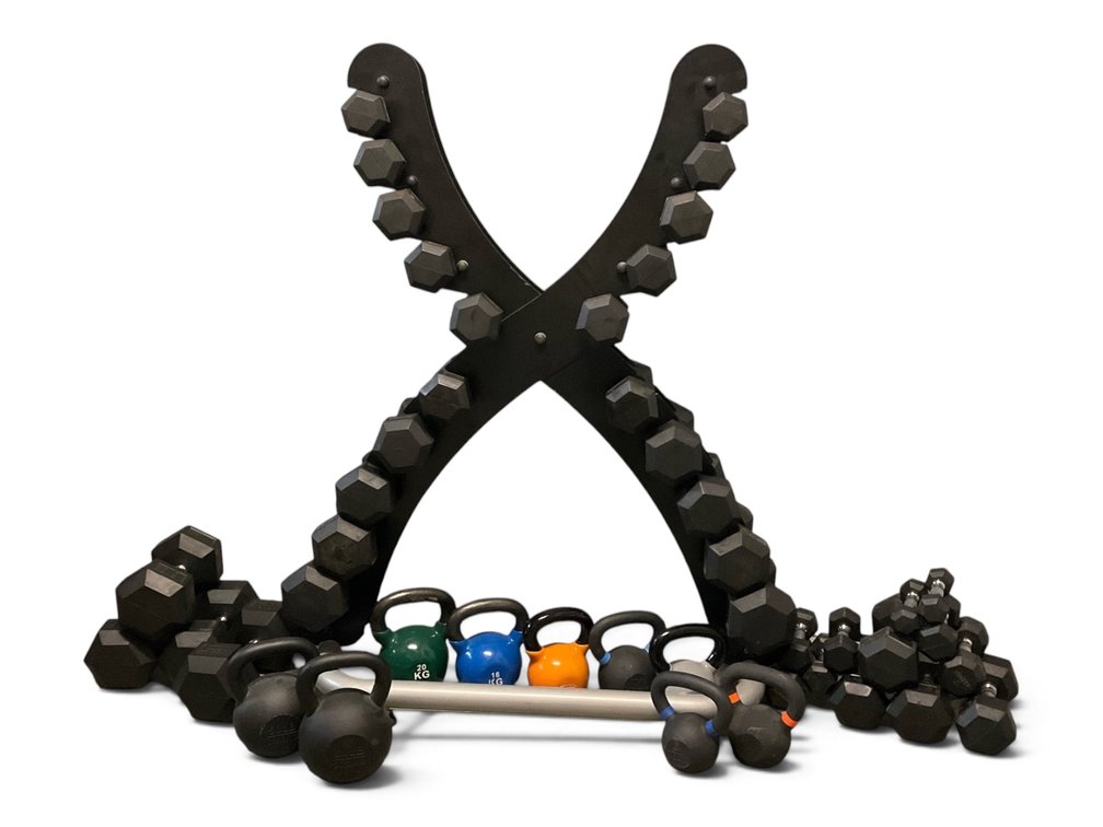 Large Collection Of Weights With Rack