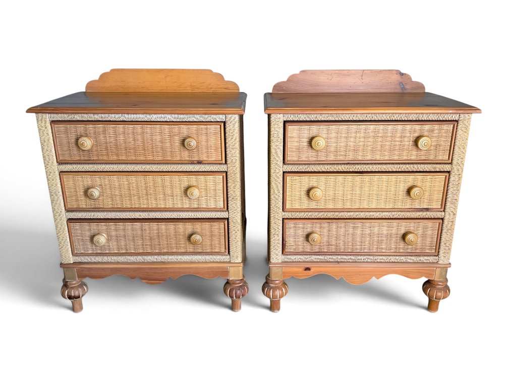 Pair Wicker Rattan Stands By Lexington