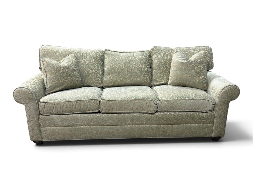 Ethan Allen Flocked Damask Three-Seat Sofa