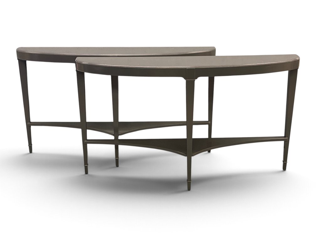 Grey Painted Demi-lune Table Pair