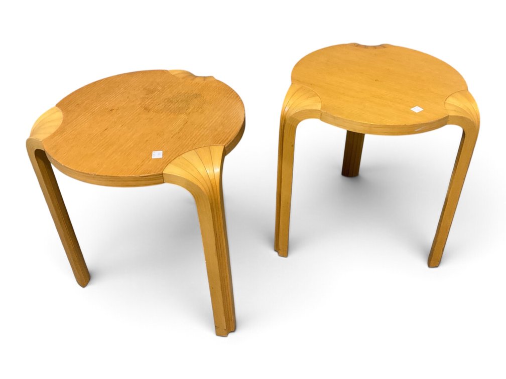 Two Birch Fan Leg Stools Style Of Alvar Aalto