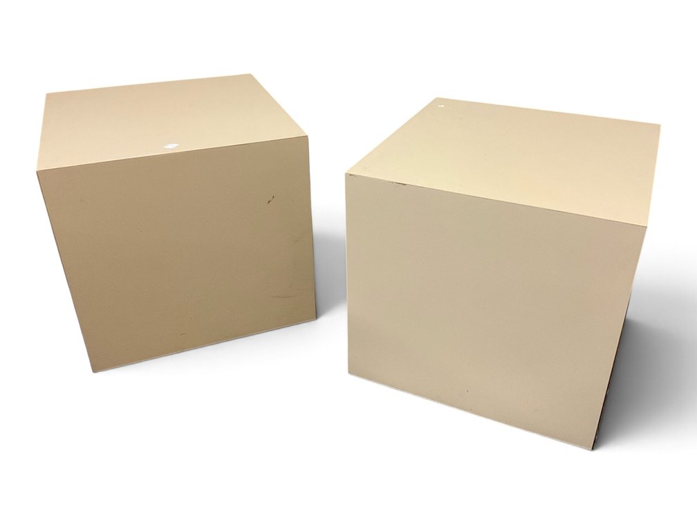 Two Ivory Colored Laminate Cube Tables
