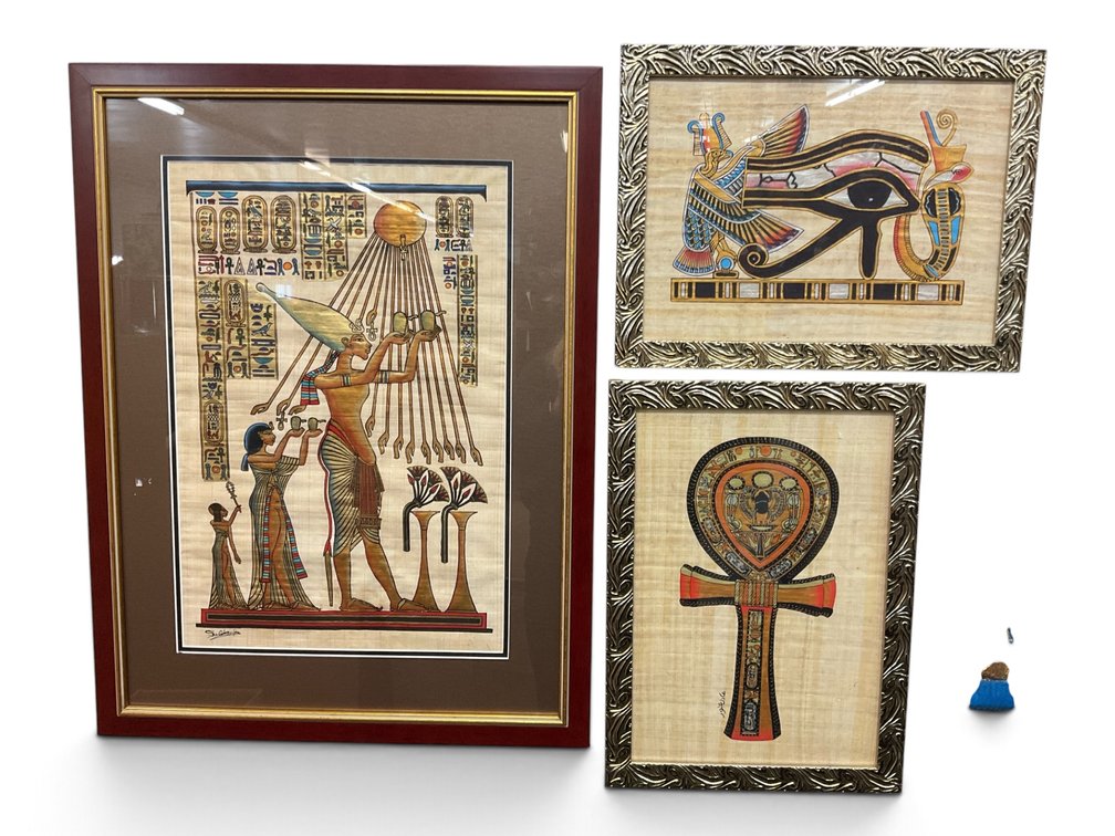 Egyptian Papyrus and Ceramic Plaque Art