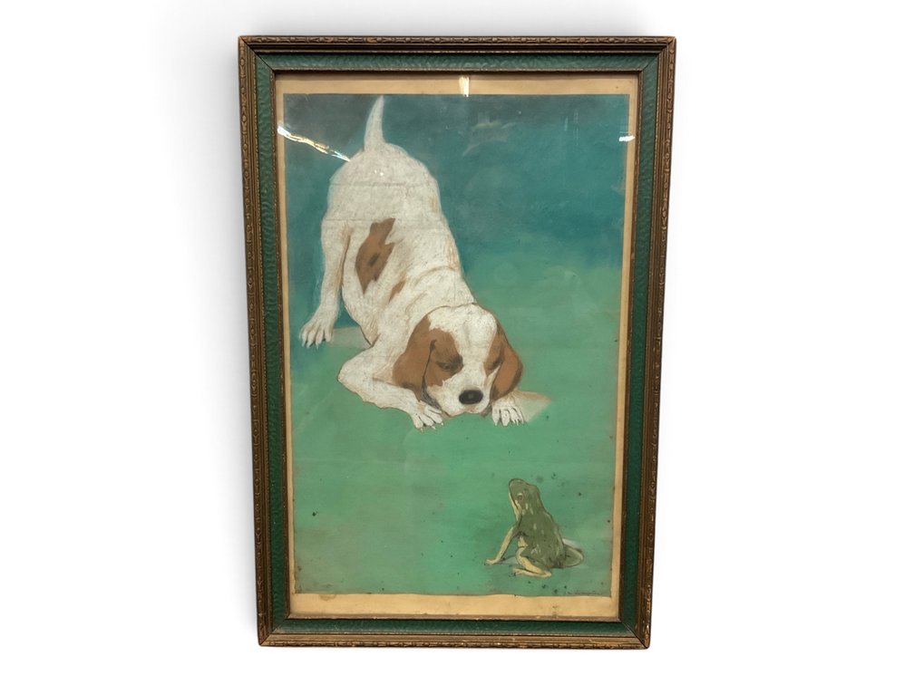 Jim Livingston, Playful Dog with Frog Pastel