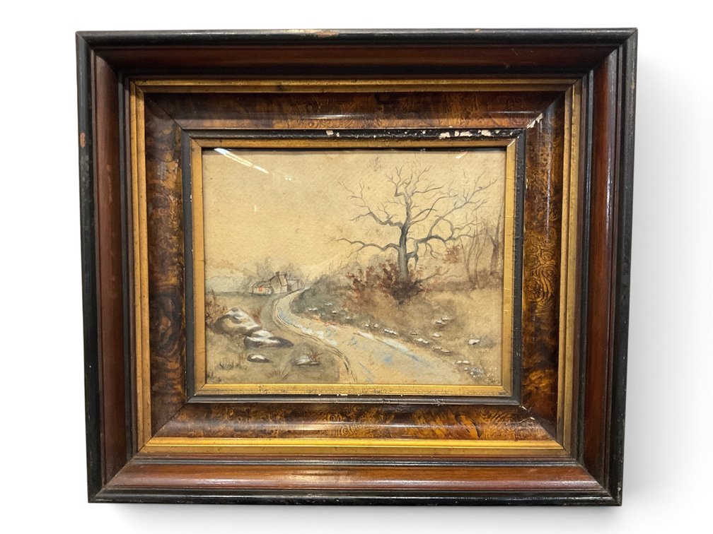 Winter Watercolor Rural Landscape