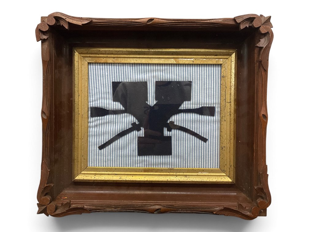 Yale University Crew Logo Applique on Seersucker in Victorian Frame