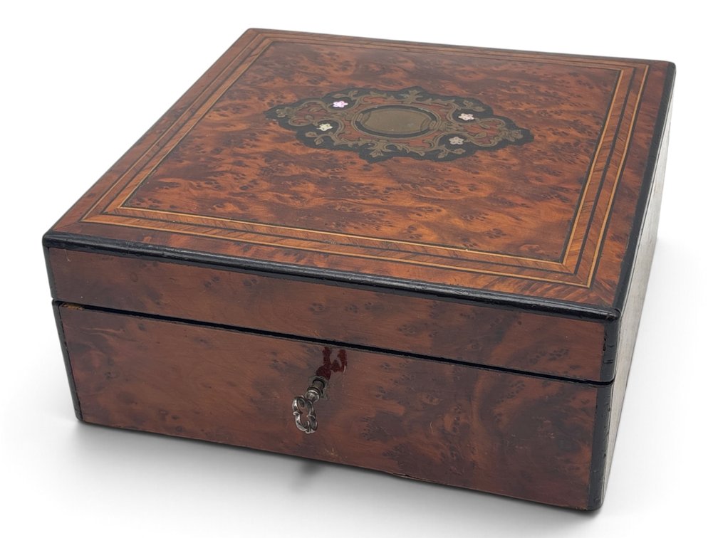 Inlaid English Burlwood Dresser Box