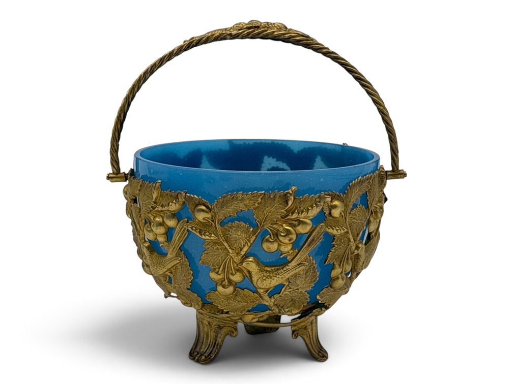 Blue Opaline and Ormolu Handled Basket