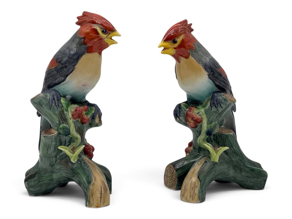 Porcelain Red Crested Cardinal Garniture Pair