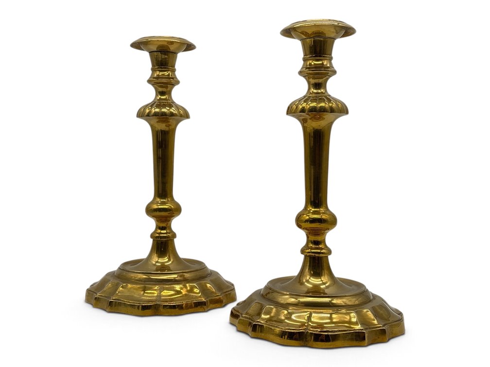 Brass Colonial Revival Shaped Foot Candlesticks