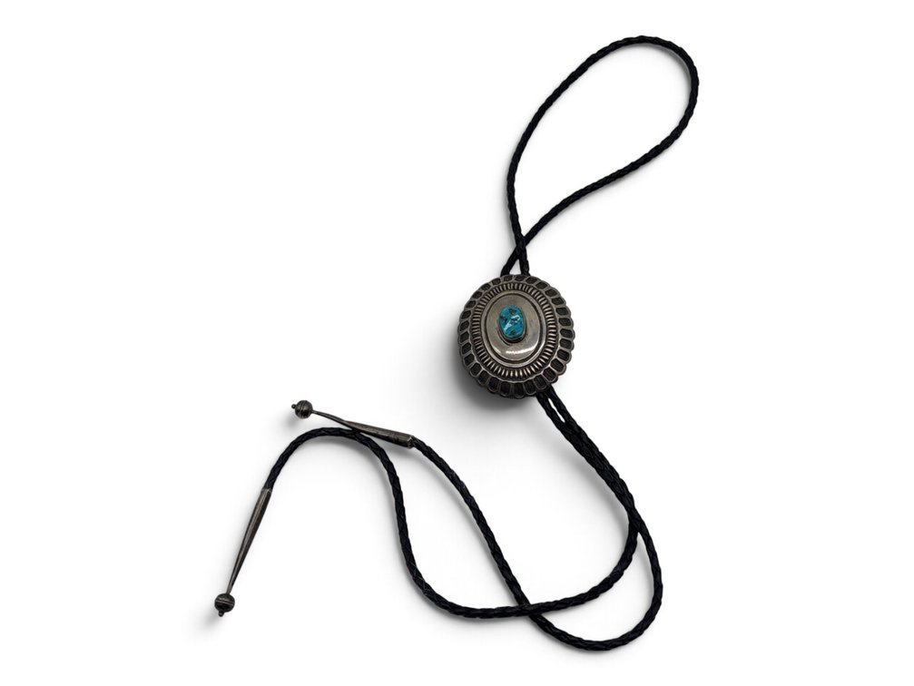 Navajo Sterling Turquoise Centered Bolo Tie