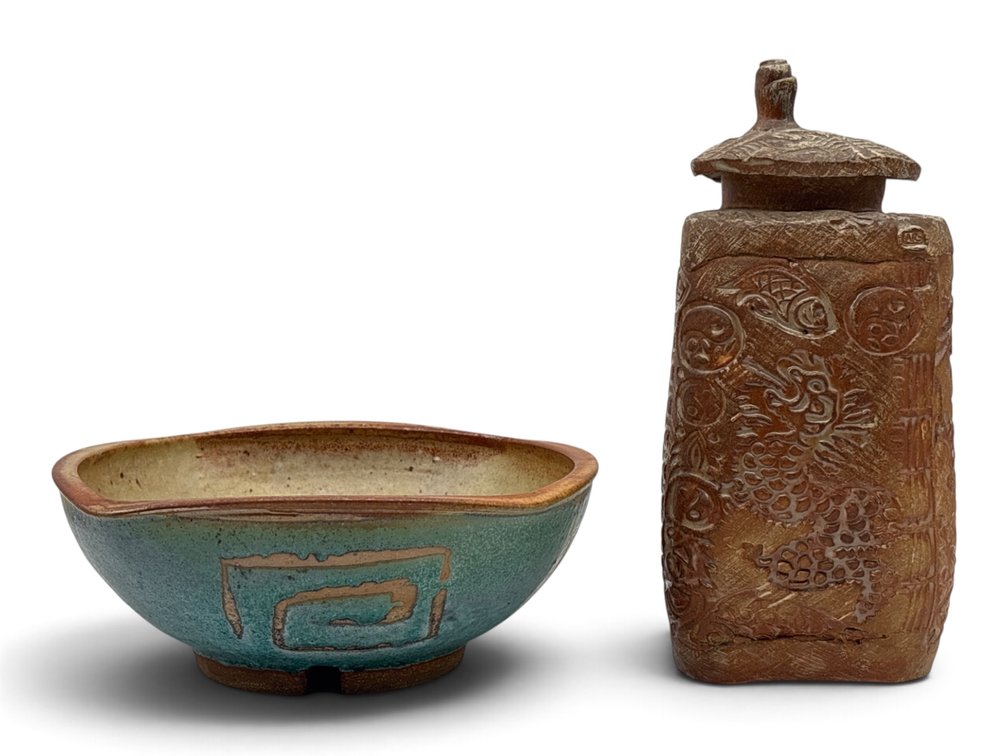 Studio Pottery Covered Cannister and Bowl