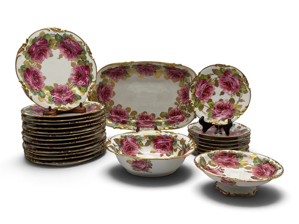 Jean Pouyat Rose Painted Limoges Dinnerware