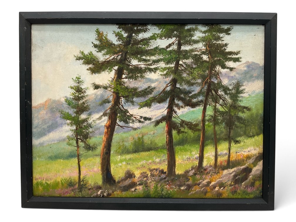 20th C. Mountainside Oil Landscape