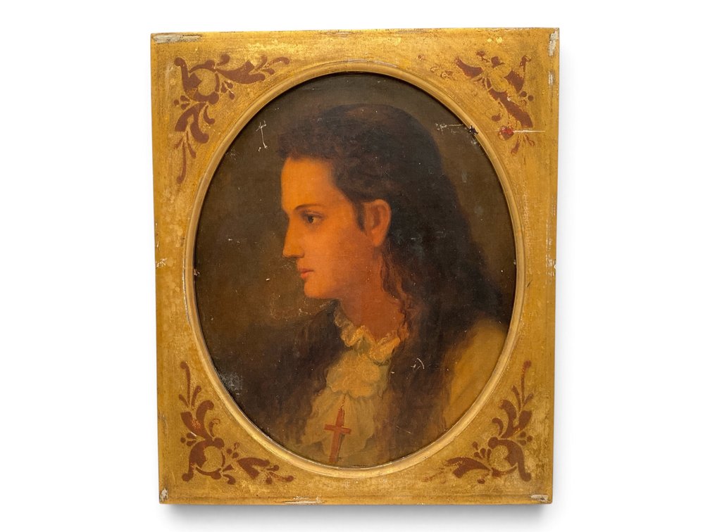 Gilt Framed Oil Portrait of a Young Woman