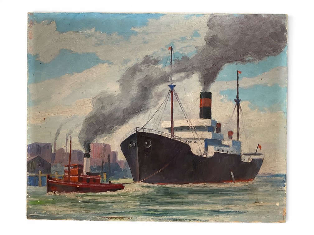 Steamboat at the Harbor Oil Painting