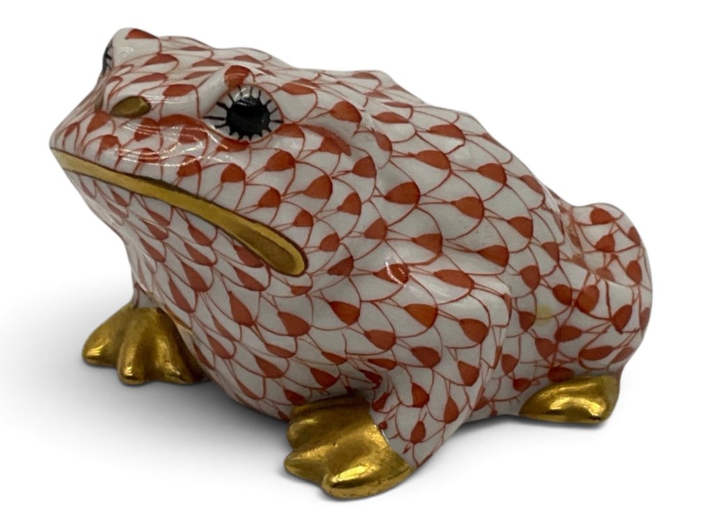 Herend Fishnet Porcelain Frog