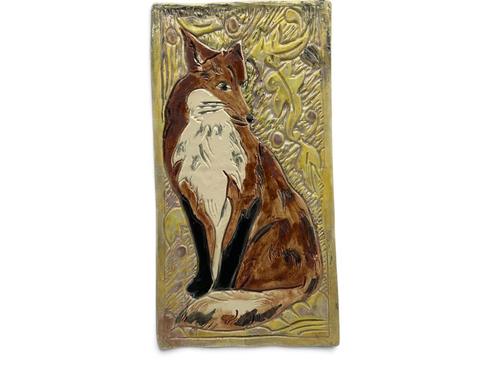 Fox Decorated Artist Made Pottery Plaque