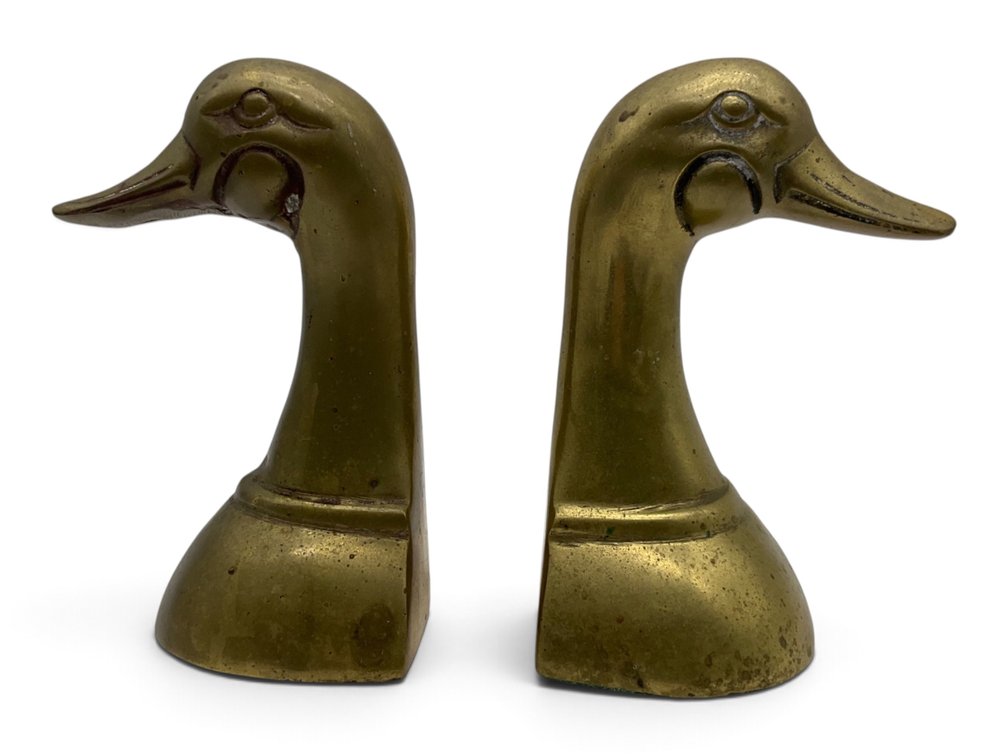 Solid Brass Mid-Century Duck Bookends