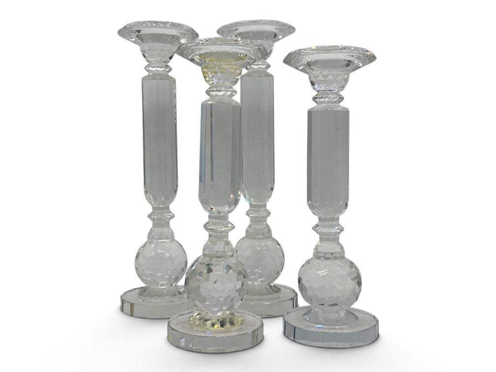 Four Faceted Crystal Candlesticks