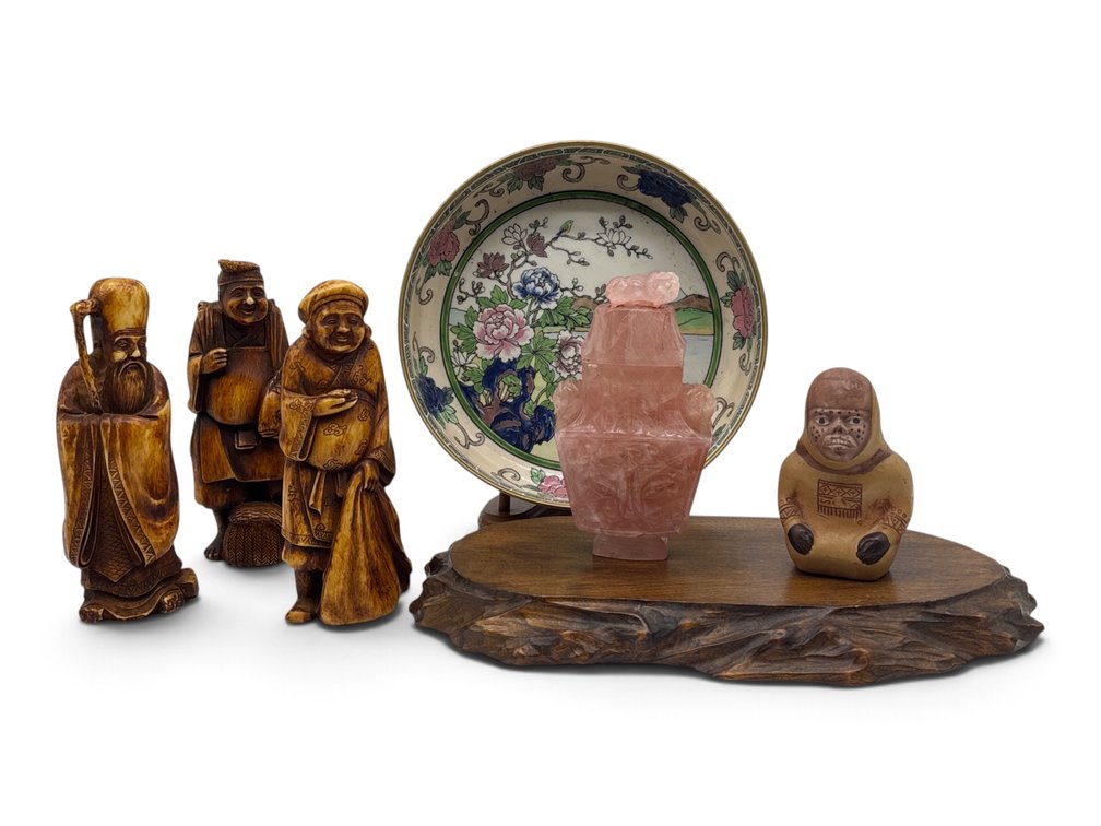 Asian and Style Figures, Bottle and Bowl