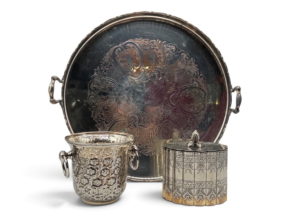 Silverplated Tray, Personal Ice Bucket and Tray
