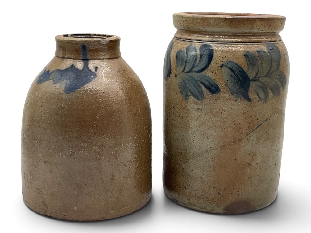 Two 19th C. Blue Decorated Salt-Glazed Stoneware Jar
