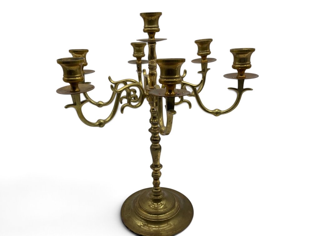 Mid-Century Seven Arm Brass Candelabra