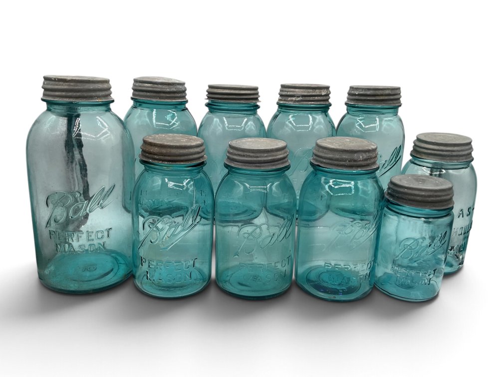 Ten Aqua Blue Ball & Atlas Mason Jars & Lids