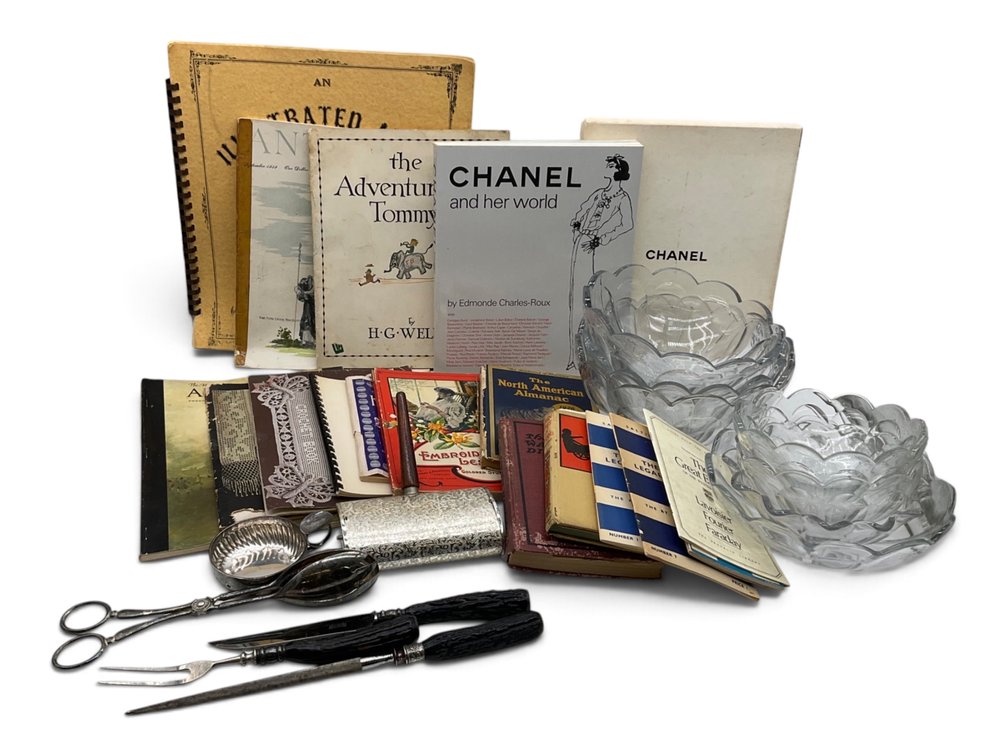 Assorted Books, Glass Bowls & Silverplate