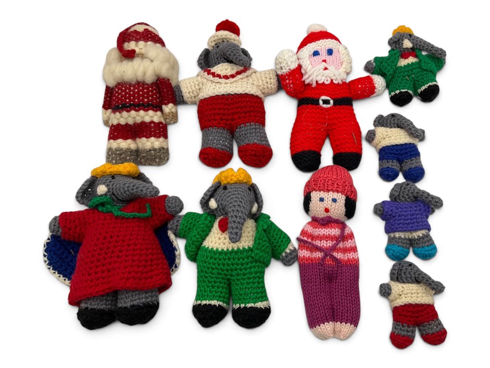 Crocheted Elephant, Santa, Etc Dolls