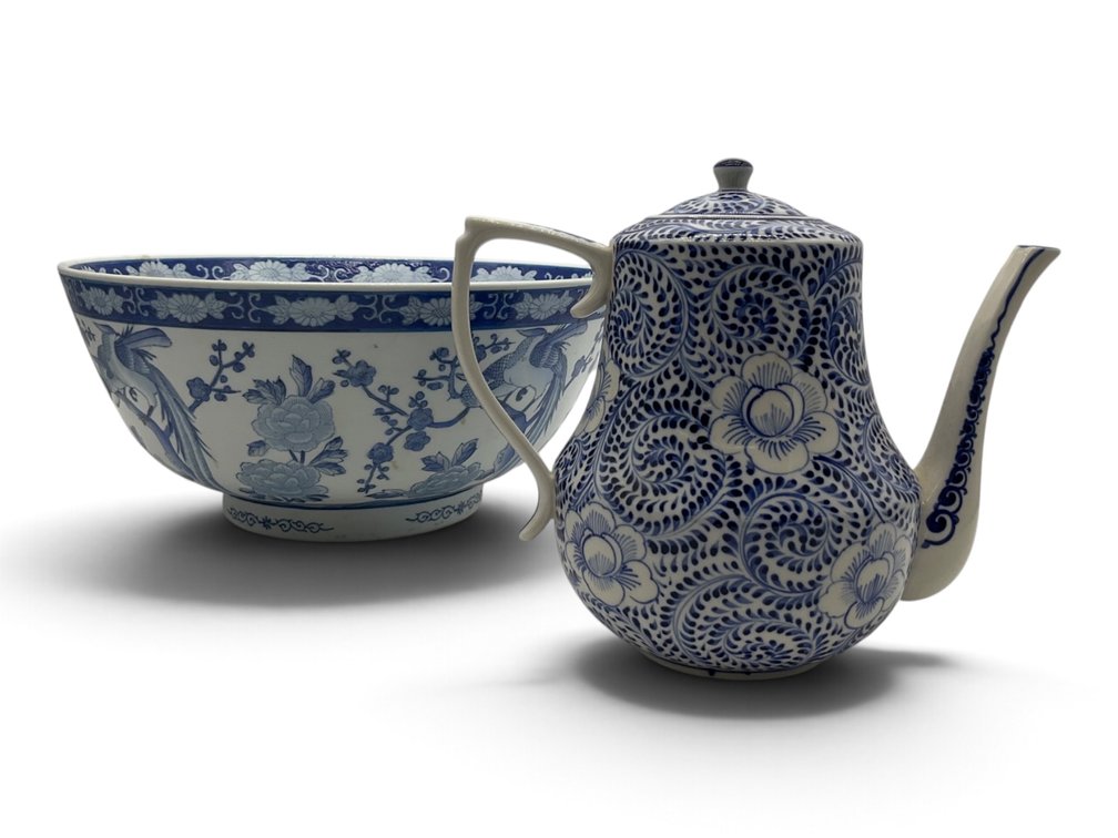 Asian Porcelain Centerpiece Bowl, Teapot