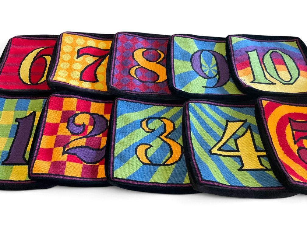 Ten Needlepoint Seat Pillowcases