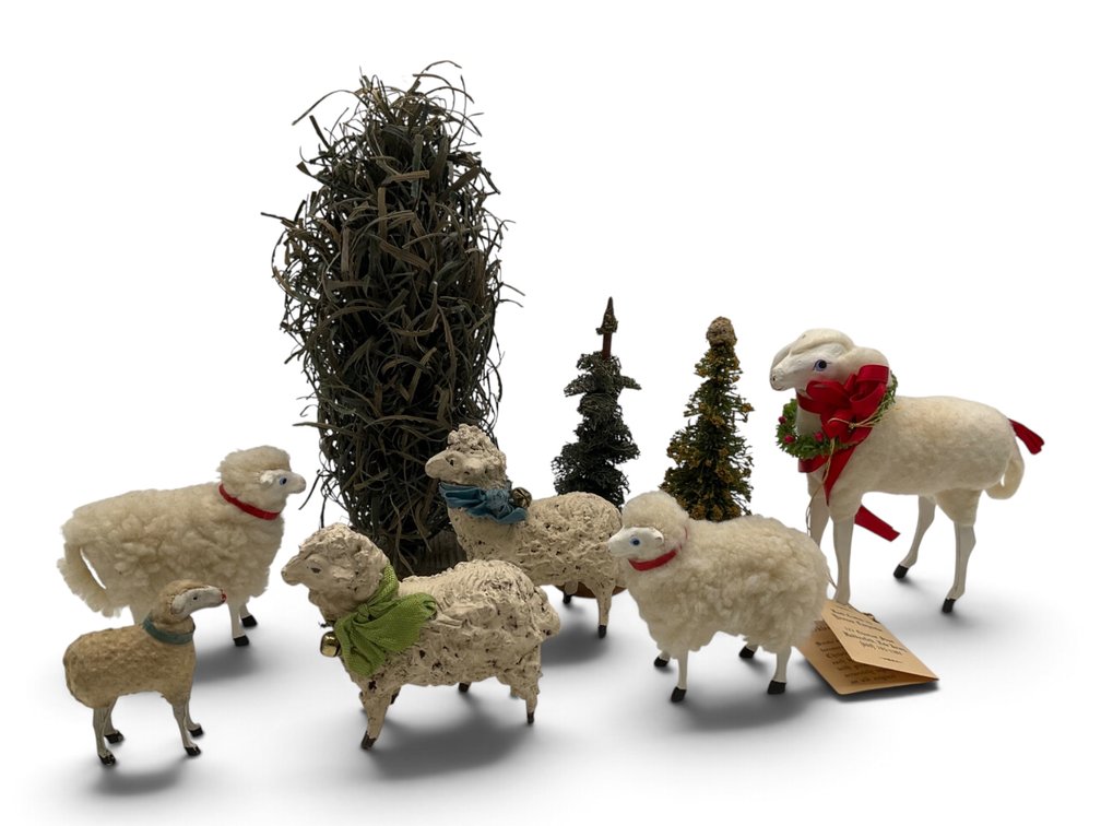 Folk Christmas Trees and Assorted Sheep