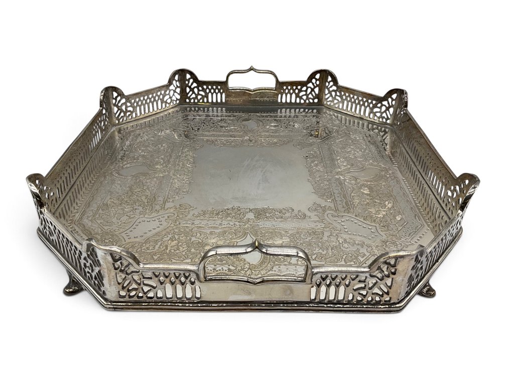 Octagonal Silverplate Gallery Tray