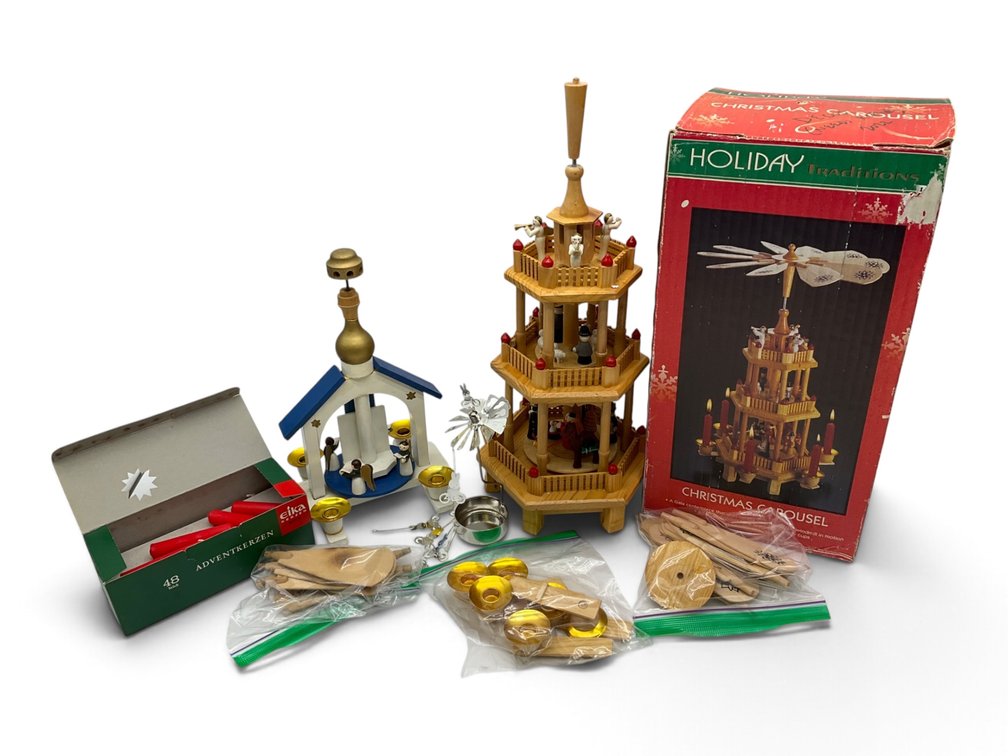 Wood Christmas Carousels, Candles, Etc.