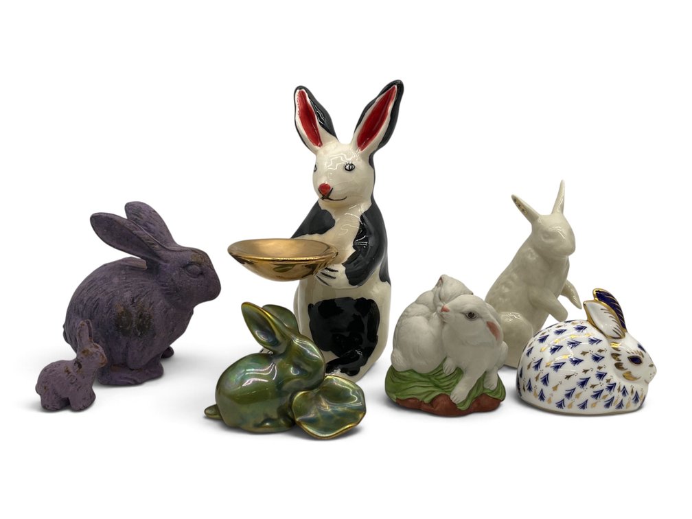 A Collection of Bunny Figurines, Zsolnay, Boheme, Royal Crown Derby, Etc
