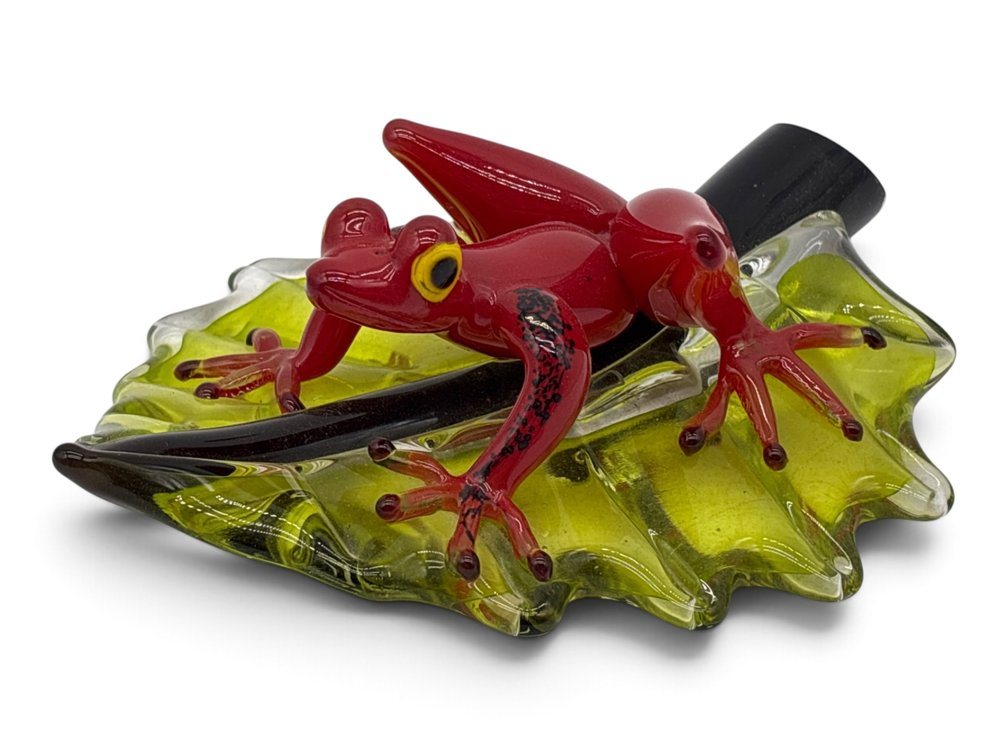 Art Glass Frog Sculpture on Leaf