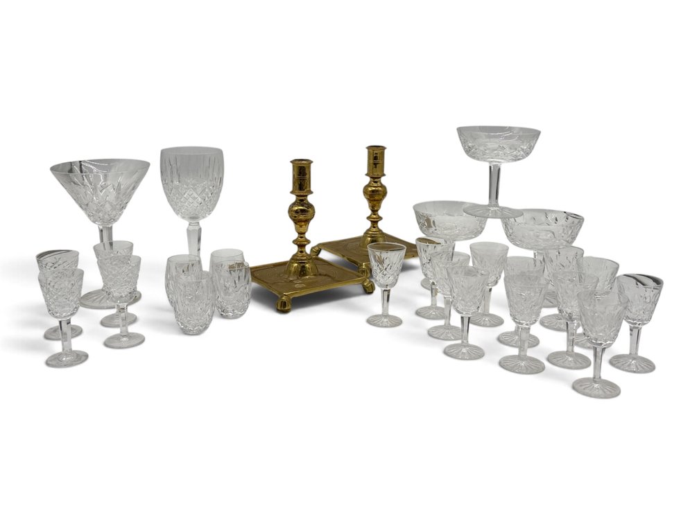 Virginia Metalcrafters Brass Candlesticks and Assorted Waterford