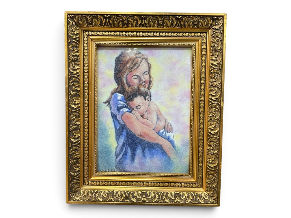 Mother and Child, Enamel on Copper Plate