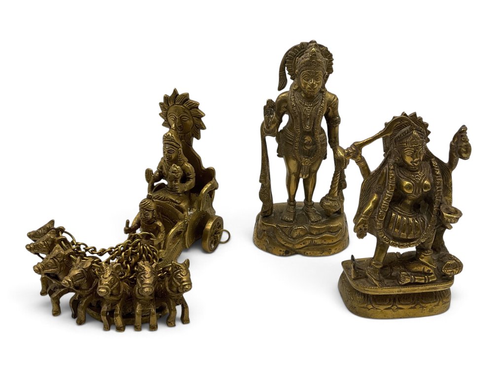 Lord Surya, Lord Hanuman and Goddess Kali Brass Figures