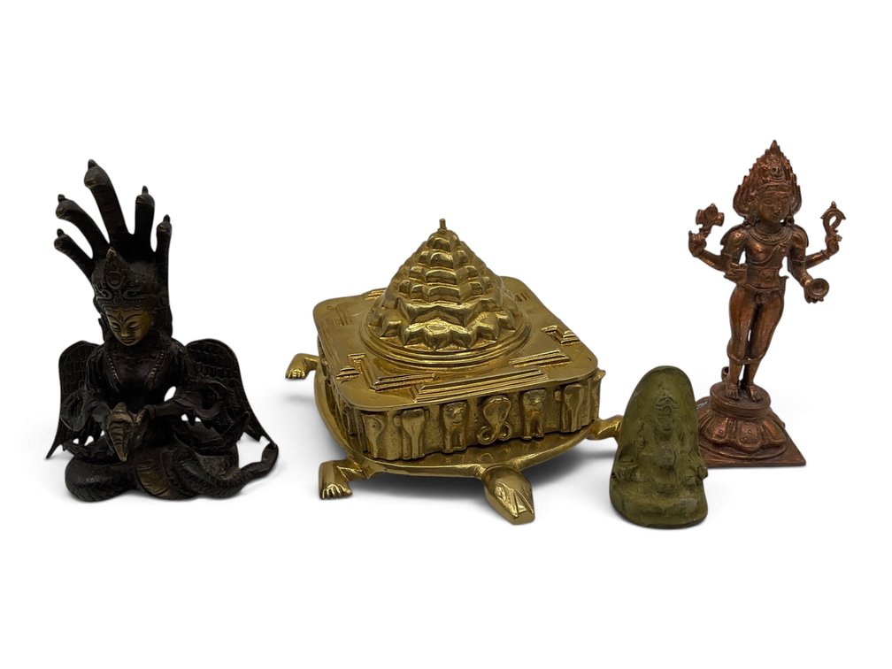 Naga Kanya, Shree Yantra and Vishnu Brass Figures