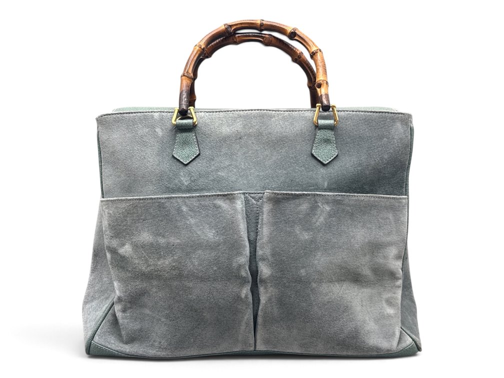 Gucci Seafoam Green Suede Bamboo Shoulder Bag