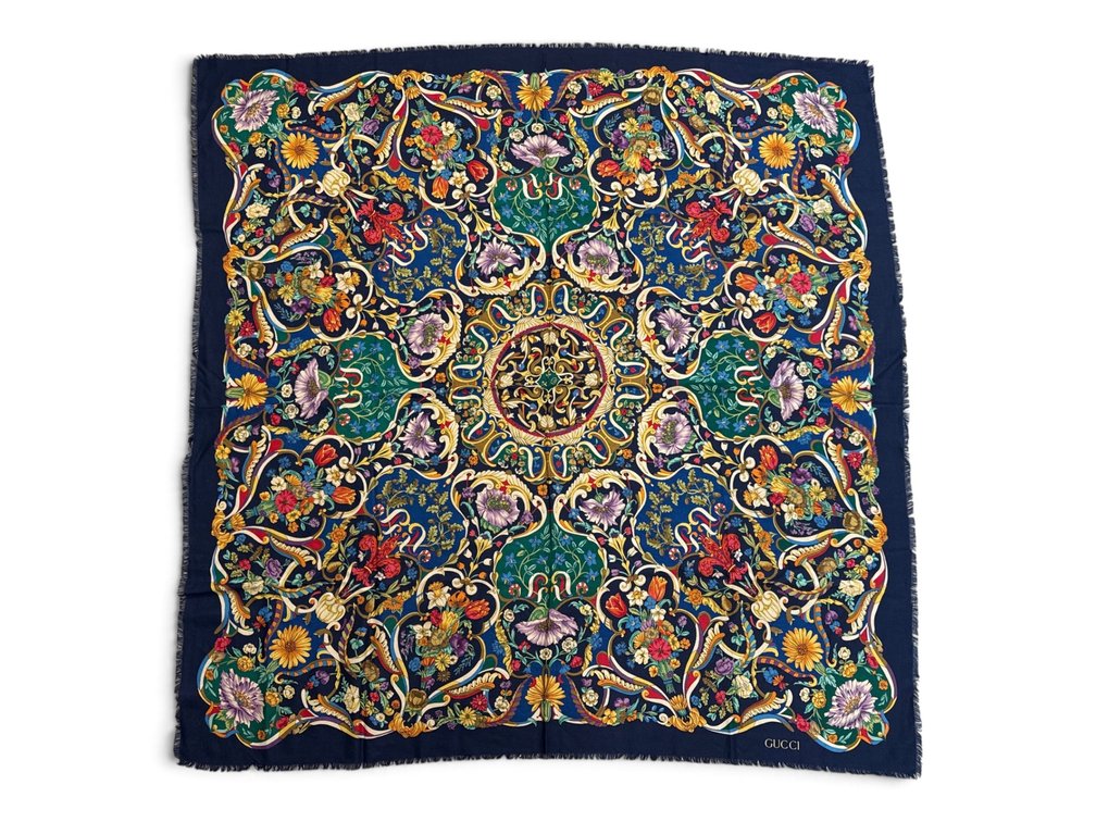 Gucci Floral Silk and Wool Scarf