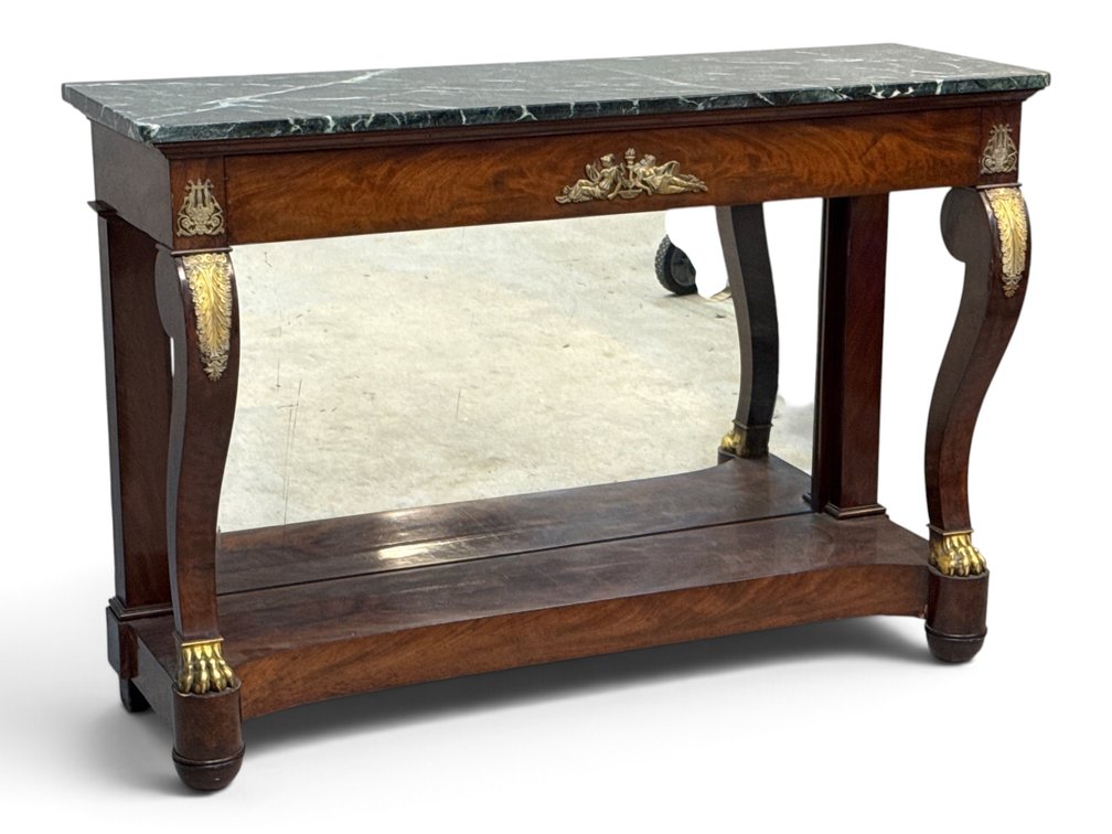 French Empire Mahogany Marble-Top Console Table
