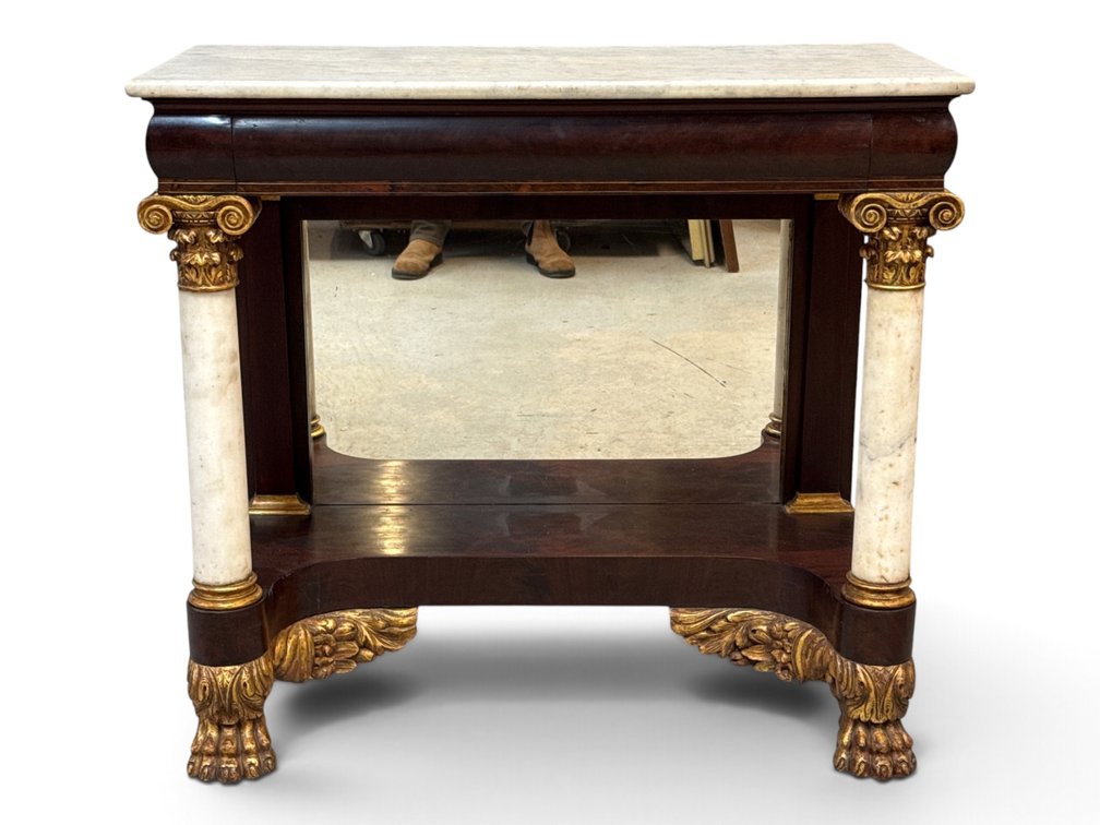 New York Classical Marble Top Mahogany Console Table