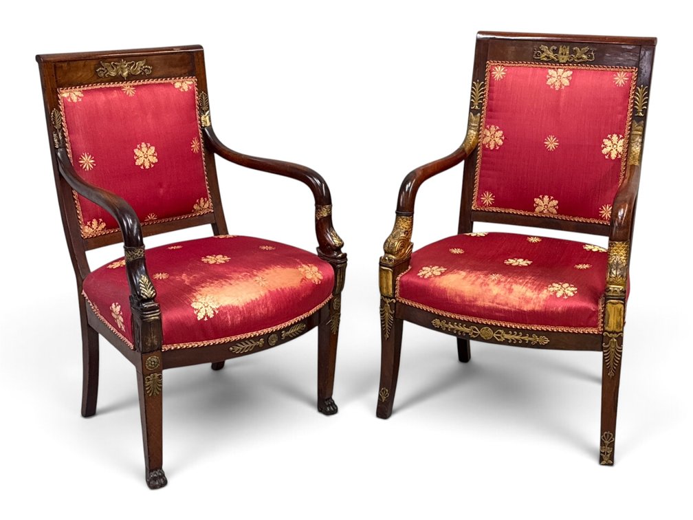 Two French Empire Mahogany Armchairs